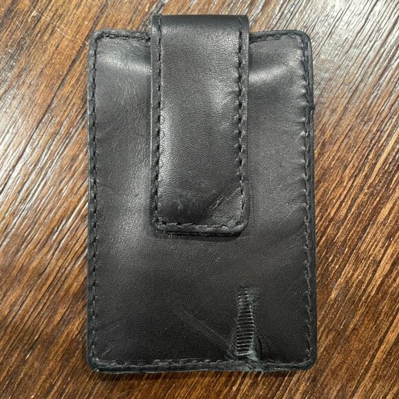 Flawed Madewell Black Leather Card Case w/ Magnet Money Clip Wallet Men's NI342 - Picture 5 of 12